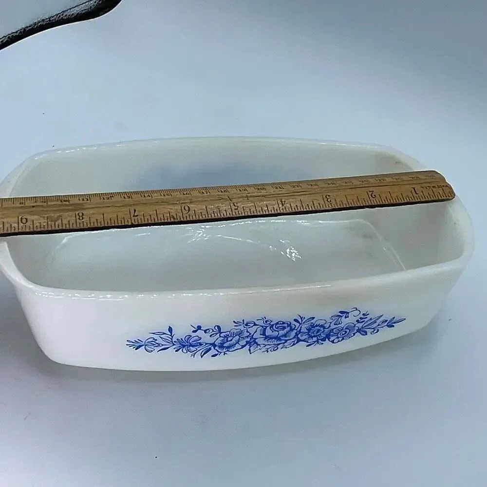 Vintage Federal Heat Proof casserole dish blue roses.